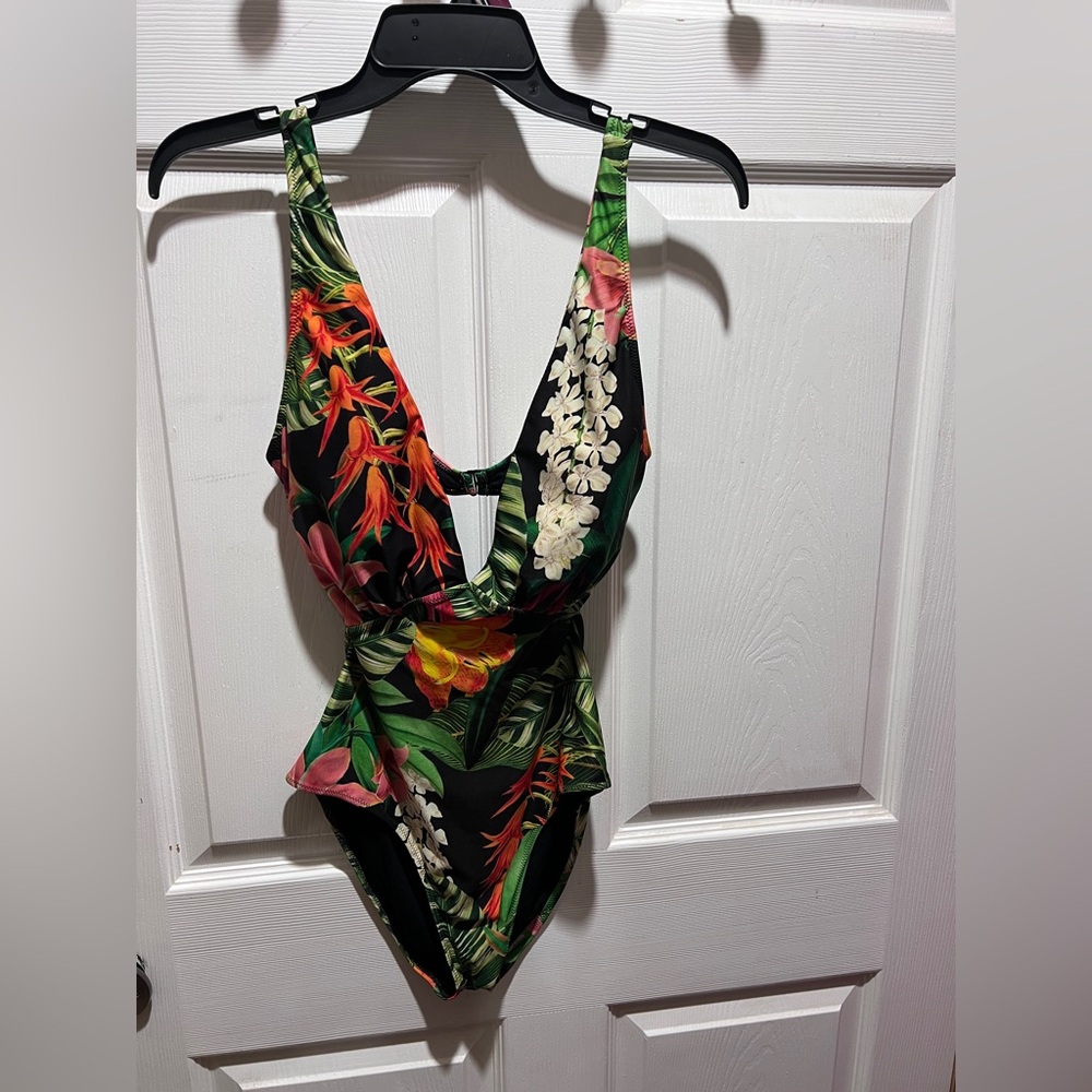 Zara Floral One Piece Swimsuit - Black, Green, Red